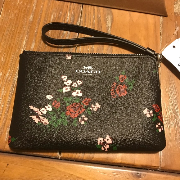 NEW Coach wristlet- black floral - Picture 2 of 3